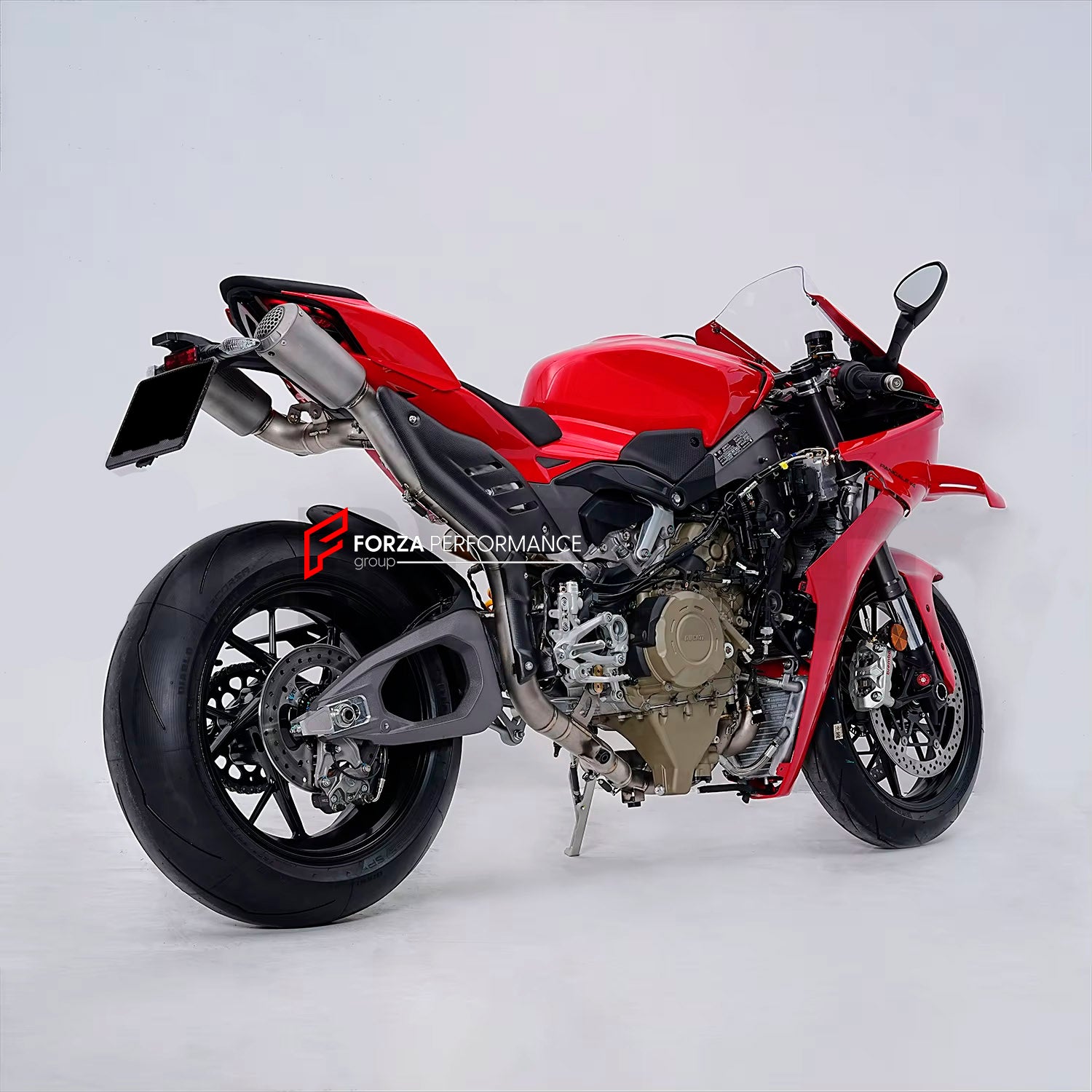 TITANIUM MOTORCYCLE EXHAUST SYSTEM for DUCATI PANIGALE V4 / V4 S / V4 R / SPECIALE 2018 - 2021

Set include:

4-2 Pipes
Mid Pipe
Exhaust Slip On

Heat Protection

Material: Titanium (can be made in Stainless Steel)

NOTE:&nbsp;Professional installation is required.

FEATURES:

Engineered Digital prototyping using 3D CAD design software, each car model chassis has been 3D laser scanned in the factor
Factory run all test cars on Italian 1200HP Dyno machine, to make the best performance design of exhaust
CNC b