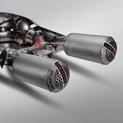 TITANIUM MOTORCYCLE EXHAUST SYSTEM for DUCATI PANIGALE V4 / V4 S / V4 R / SPECIALE 2018 - 2021

Set include:

4-2 Pipes
Mid Pipe
Exhaust Slip On

Heat Protection

Material: Titanium (can be made in Stainless Steel)

NOTE:&nbsp;Professional installation is required.

FEATURES:

Engineered Digital prototyping using 3D CAD design software, each car model chassis has been 3D laser scanned in the factor
Factory run all test cars on Italian 1200HP Dyno machine, to make the best performance design of exhaust
CNC b
