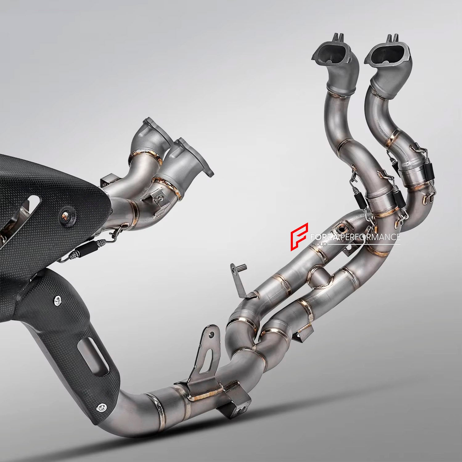 TITANIUM MOTORCYCLE EXHAUST SYSTEM for DUCATI PANIGALE V4 / V4 S / V4 R / SPECIALE 2018 - 2021

Set include:

4-2 Pipes
Mid Pipe
Exhaust Slip On

Heat Protection

Material: Titanium (can be made in Stainless Steel)

NOTE:&nbsp;Professional installation is required.

FEATURES:

Engineered Digital prototyping using 3D CAD design software, each car model chassis has been 3D laser scanned in the factor
Factory run all test cars on Italian 1200HP Dyno machine, to make the best performance design of exhaust
CNC b