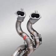 TITANIUM MOTORCYCLE EXHAUST SYSTEM for DUCATI PANIGALE V4 / V4 S / V4 R / SPECIALE 2018 - 2021

Set include:

4-2 Pipes
Mid Pipe
Exhaust Slip On

Heat Protection

Material: Titanium (can be made in Stainless Steel)

NOTE:&nbsp;Professional installation is required.

FEATURES:

Engineered Digital prototyping using 3D CAD design software, each car model chassis has been 3D laser scanned in the factor
Factory run all test cars on Italian 1200HP Dyno machine, to make the best performance design of exhaust
CNC b