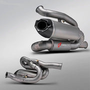 TITANIUM MOTORCYCLE EXHAUST SYSTEM for DUCATI PANIGALE V4 V4S 2025+

Set include:

2-1 Merge Collectors
Mid Pipe
Resonator
Link Pipes
Exhaust Slip On


Material: Titanium (can be made in Stainless Steel)

NOTE:&nbsp;Professional installation is required.

FEATURES:

Engineered Digital prototyping using 3D CAD design software, each car model chassis has been 3D laser scanned in the factor
Factory run all test cars on Italian 1200HP Dyno machine, to make the best performance design of exhaust
CNC bending mach