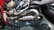TITANIUM MOTORCYCLE EXHAUST SYSTEM for DUCATI PANIGALE V4 V4S 2025+ custom fit ARROW EXHAUST

Set include:

2-1 Merge Collectors
Mid Pipe
Resonator
Link Pipes
Exhaust Slip On
Material: Titanium (can be made in Stainless Steel)

NOTE: Professional installation is required.

FEATURES:

Engineered Digital prototyping using 3D CAD design software, each car model chassis has been 3D laser scanned in the factor
Factory run all test cars on Italian 1200HP Dyno machine, to make the best performance design of exhaus