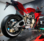TITANIUM MOTORCYCLE EXHAUST SYSTEM for DUCATI PANIGALE V4 V4S 2025+ custom fit ARROW EXHAUST

Set include:

2-1 Merge Collectors
Mid Pipe
Resonator
Link Pipes
Exhaust Slip On
Material: Titanium (can be made in Stainless Steel)

NOTE: Professional installation is required.

FEATURES:

Engineered Digital prototyping using 3D CAD design software, each car model chassis has been 3D laser scanned in the factor
Factory run all test cars on Italian 1200HP Dyno machine, to make the best performance design of exhaus