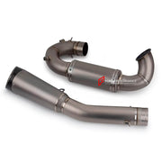 TITANIUM MOTORCYCLE EXHAUST SYSTEM for DUCATI STREETFIGHTER V2 2020+

Set include:

Resonator
Mid Pipe
Exhaust Slip On


Material: Titanium (can be made in Stainless Steel)

NOTE: Professional installation is required.

FEATURES:

Engineered Digital prototyping using 3D CAD design software, each car model chassis has been 3D laser scanned in the factor
Factory run all test cars on Italian 1200HP Dyno machine, to make the best performance design of exhaust
CNC bending machine accurately bends the tube accord