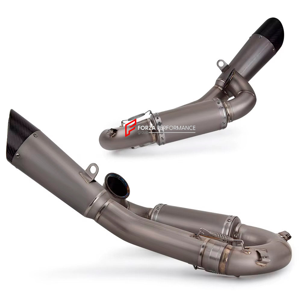 TITANIUM MOTORCYCLE EXHAUST SYSTEM for DUCATI STREETFIGHTER V2 2020+

Set include:

Resonator
Mid Pipe
Exhaust Slip On


Material: Titanium (can be made in Stainless Steel)

NOTE: Professional installation is required.

FEATURES:

Engineered Digital prototyping using 3D CAD design software, each car model chassis has been 3D laser scanned in the factor
Factory run all test cars on Italian 1200HP Dyno machine, to make the best performance design of exhaust
CNC bending machine accurately bends the tube accord