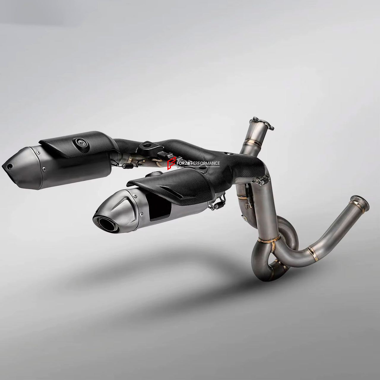 TITANIUM MOTORCYCLE EXHAUST SYSTEM for DUCATI STREETFIGHTER V2 V2S 2025+

Set include:

Header
2-1 Merge Collectors
Mid Pipe
Link Pipes
Exhaust Slip Ons

Heat Protection

Material: Titanium (can be made in Stainless Steel)

NOTE: Professional installation is required.

FEATURES:

Engineered Digital prototyping using 3D CAD design software, each car model chassis has been 3D laser scanned in the factor
Factory run all test cars on Italian 1200HP Dyno machine, to make the best performance design of exhaust
CN