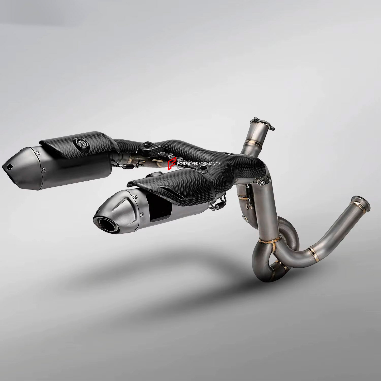 TITANIUM MOTORCYCLE EXHAUST SYSTEM for DUCATI STREETFIGHTER V2 V2S 2025+

Set include:

Header
2-1 Merge Collectors
Mid Pipe
Link Pipes
Exhaust Slip Ons

Heat Protection

Material: Titanium (can be made in Stainless Steel)

NOTE: Professional installation is required.

FEATURES:

Engineered Digital prototyping using 3D CAD design software, each car model chassis has been 3D laser scanned in the factor
Factory run all test cars on Italian 1200HP Dyno machine, to make the best performance design of exhaust
CN