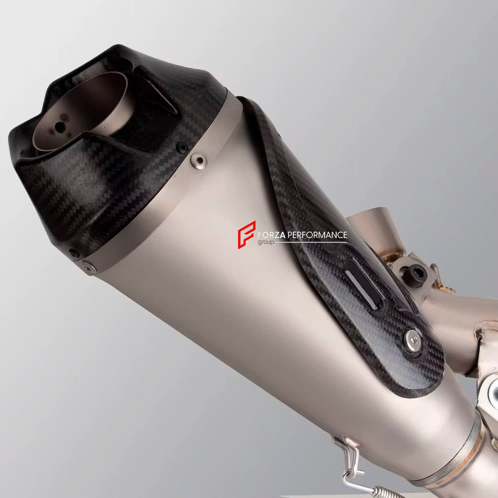TITANIUM MOTORCYCLE EXHAUST SYSTEM for DUCATI STREETFIGHTER V4 / V4 SP

Set include:

Header
Link Pipes
Exhaust Mufler


Material: Titanium (can be made in Stainless Steel)

NOTE: Professional installation is required.

FEATURES:

Engineered Digital prototyping using 3D CAD design software, each car model chassis has been 3D laser scanned in the factor
Factory run all test cars on Italian 1200HP Dyno machine, to make the best performance design of exhaust
CNC bending machine accurately bends the tube accord