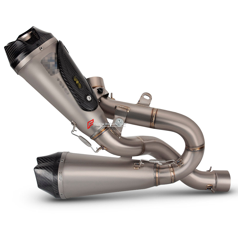 TITANIUM MOTORCYCLE EXHAUST SYSTEM for DUCATI STREETFIGHTER V4 / V4 SP

Set include:

Header
Link Pipes
Exhaust Mufler


Material: Titanium (can be made in Stainless Steel)

NOTE: Professional installation is required.

FEATURES:

Engineered Digital prototyping using 3D CAD design software, each car model chassis has been 3D laser scanned in the factor
Factory run all test cars on Italian 1200HP Dyno machine, to make the best performance design of exhaust
CNC bending machine accurately bends the tube accord