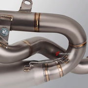 TITANIUM MOTORCYCLE EXHAUST SYSTEM for DUCATI STREETFIGHTER V4 / V4 SP

Set include:

Header
Link Pipes
Exhaust Mufler


Material: Titanium (can be made in Stainless Steel)

NOTE: Professional installation is required.

FEATURES:

Engineered Digital prototyping using 3D CAD design software, each car model chassis has been 3D laser scanned in the factor
Factory run all test cars on Italian 1200HP Dyno machine, to make the best performance design of exhaust
CNC bending machine accurately bends the tube accord