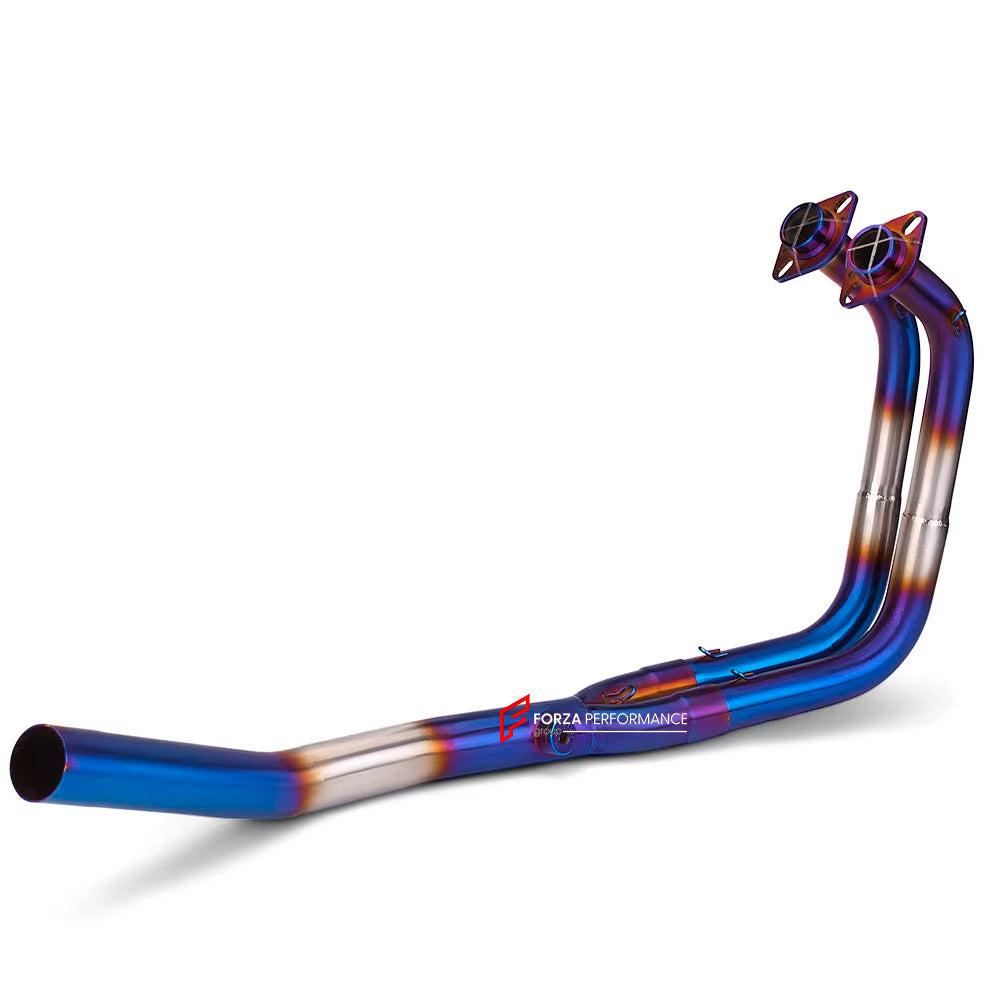 TITANIUM MOTORCYCLE EXHAUST SYSTEM for KAWASAKI NINJA 400 Z400 2018 - 2023

Set include:

Header
2-1 Merge Collector
Mid Pipe

Aprox Weight: 2.5 kg (5.51 lbs)

Material: Titanium (can be made in Stainless Steel)

NOTE:&nbsp;Professional installation is required.

FEATURES:

Engineered Digital prototyping using 3D CAD design software, each car model chassis has been 3D laser scanned in the factor
Factory run all test cars on Italian 1200HP Dyno machine, to make the best performance design of exhaust
CNC bend