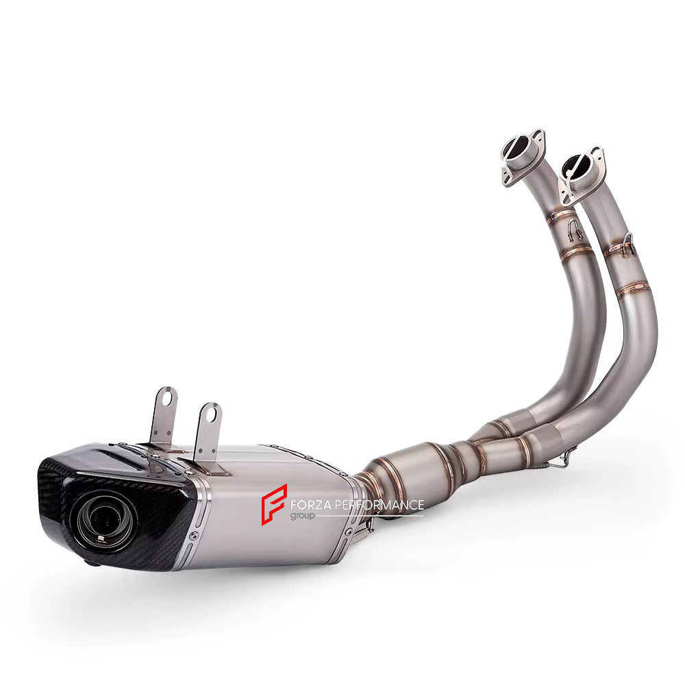 TITANIUM MOTORCYCLE EXHAUST SYSTEM for KAWASAKI Z650 2017+

Set include:

Header
2-1 Merge Collector
Catalyst Converter
Exhaust Mufler
DB killer

Material: Titanium (can be made in Stainless Steel)

NOTE:&nbsp;Professional installation is required.

FEATURES:

Engineered Digital prototyping using 3D CAD design software, each car model chassis has been 3D laser scanned in the factor
Factory run all test cars on Italian 1200HP Dyno machine, to make the best performance design of exhaust
CNC bending machine ac