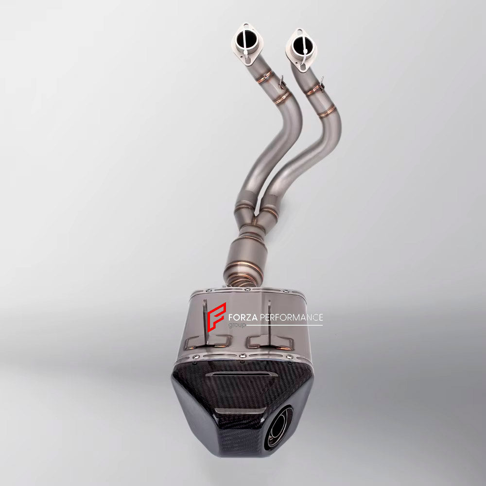 TITANIUM MOTORCYCLE EXHAUST SYSTEM for KAWASAKI Z650 2017+

Set include:

Header
2-1 Merge Collector
Catalyst Converter
Exhaust Mufler
DB killer

Material: Titanium (can be made in Stainless Steel)

NOTE:&nbsp;Professional installation is required.

FEATURES:

Engineered Digital prototyping using 3D CAD design software, each car model chassis has been 3D laser scanned in the factor
Factory run all test cars on Italian 1200HP Dyno machine, to make the best performance design of exhaust
CNC bending machine ac