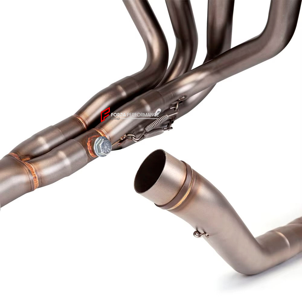 TITANIUM MOTORCYCLE EXHAUST SYSTEM for KAWASAKI Z800 Z750

Set include:

Header
4-1 Merge Collector
Mid Pipe (2 options)

Aprox Weight: 4 kg (8.81 lbs)

Material: Titanium (can be made in Stainless Steel)

NOTE:&nbsp;Professional installation is required.

FEATURES:

Engineered Digital prototyping using 3D CAD design software, each car model chassis has been 3D laser scanned in the factor
Factory run all test cars on Italian 1200HP Dyno machine, to make the best performance design of exhaust
CNC bending mac