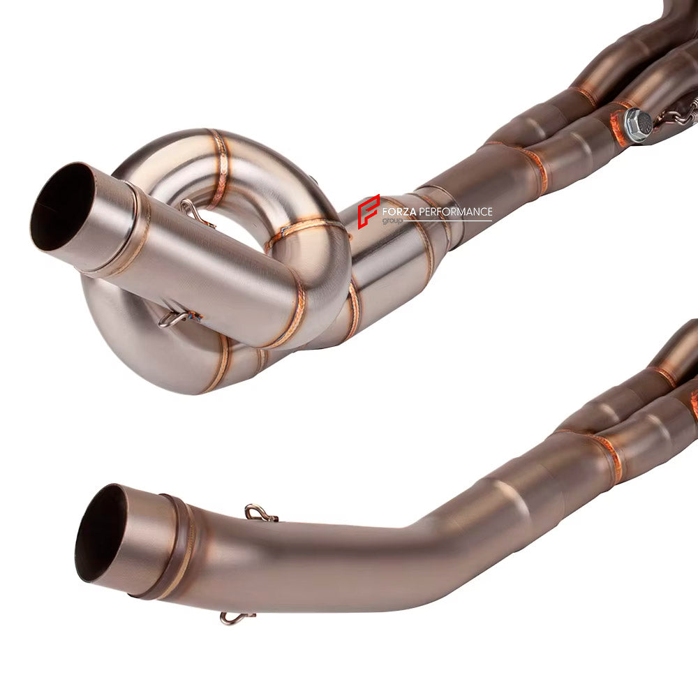 TITANIUM MOTORCYCLE EXHAUST SYSTEM for KAWASAKI Z800 Z750

Set include:

Header
4-1 Merge Collector
Mid Pipe (2 options)

Aprox Weight: 4 kg (8.81 lbs)

Material: Titanium (can be made in Stainless Steel)

NOTE:&nbsp;Professional installation is required.

FEATURES:

Engineered Digital prototyping using 3D CAD design software, each car model chassis has been 3D laser scanned in the factor
Factory run all test cars on Italian 1200HP Dyno machine, to make the best performance design of exhaust
CNC bending mac