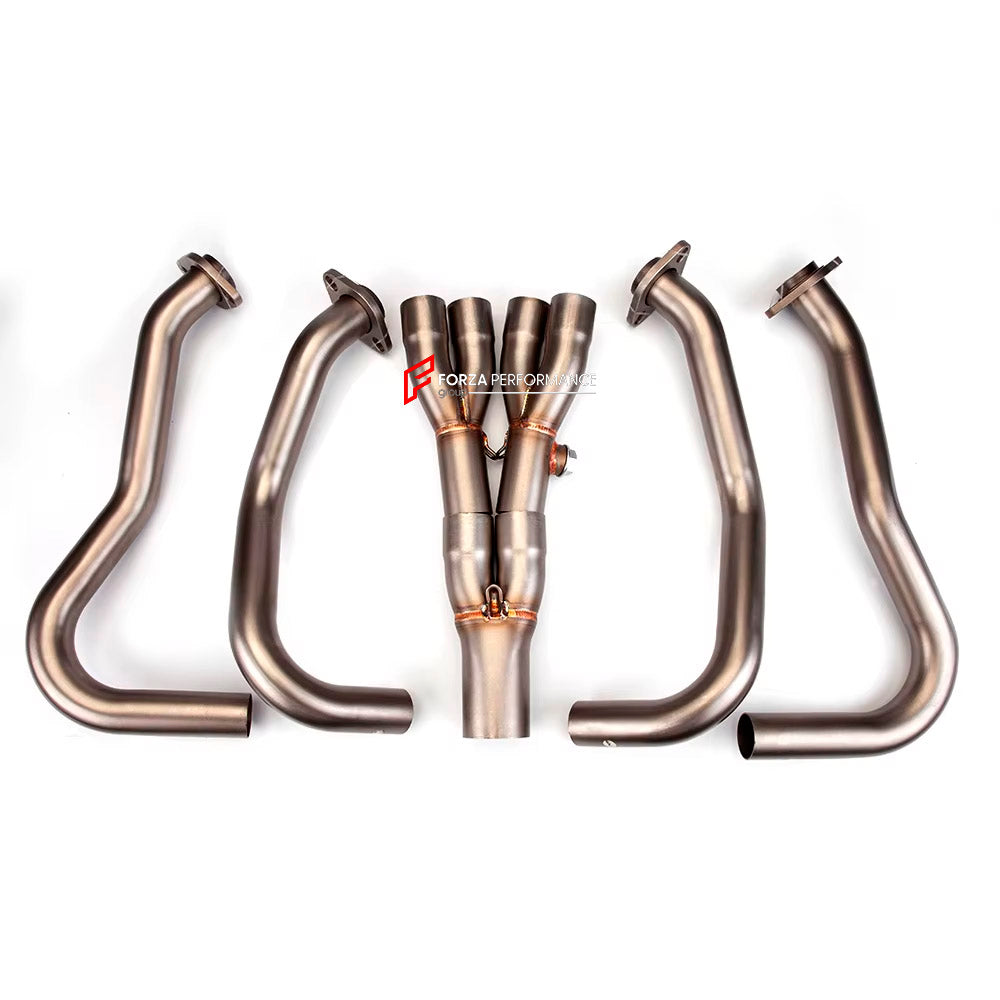 TITANIUM MOTORCYCLE EXHAUST SYSTEM for KAWASAKI Z800 Z750

Set include:

Header
4-1 Merge Collector
Mid Pipe (2 options)

Aprox Weight: 4 kg (8.81 lbs)

Material: Titanium (can be made in Stainless Steel)

NOTE:&nbsp;Professional installation is required.

FEATURES:

Engineered Digital prototyping using 3D CAD design software, each car model chassis has been 3D laser scanned in the factor
Factory run all test cars on Italian 1200HP Dyno machine, to make the best performance design of exhaust
CNC bending mac