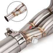TITANIUM MOTORCYCLE EXHAUST SYSTEM for KAWASAKI ZX-4R ZX-4RR

Set include:

Header
4-1 Merge Collector

Mid pipe

Material: Titanium (can be made in Stainless Steel)

NOTE:&nbsp;Professional installation is required.

FEATURES:

Engineered Digital prototyping using 3D CAD design software, each car model chassis has been 3D laser scanned in the factor
Factory run all test cars on Italian 1200HP Dyno machine, to make the best performance design of exhaust
CNC bending machine accurately bends the tube accordin