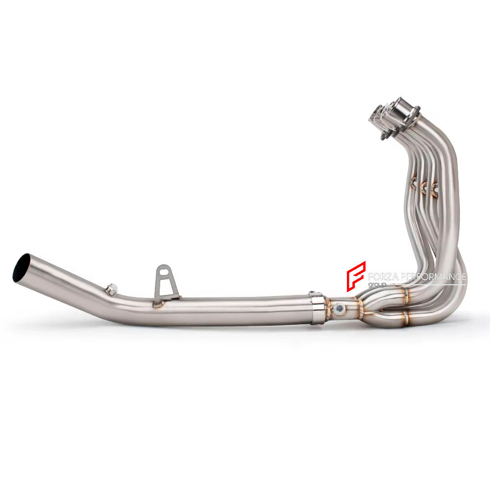 TITANIUM MOTORCYCLE EXHAUST SYSTEM for KAWASAKI ZX-4R ZX-4RR

Set include:

Header
4-1 Merge Collector

Mid pipe

Material: Titanium (can be made in Stainless Steel)

NOTE:&nbsp;Professional installation is required.

FEATURES:

Engineered Digital prototyping using 3D CAD design software, each car model chassis has been 3D laser scanned in the factor
Factory run all test cars on Italian 1200HP Dyno machine, to make the best performance design of exhaust
CNC bending machine accurately bends the tube accordin