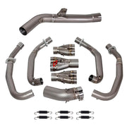 TITANIUM MOTORCYCLE EXHAUST SYSTEM for KAWASAKI ZX-4R ZX-4RR

Set include:

Header
4-1 Merge Collector
Mid Pipe

Aprox Weight: 5 kg (11 lbs)

Material: Titanium (can be made in Stainless Steel)

NOTE:&nbsp;Professional installation is required.

FEATURES:

Engineered Digital prototyping using 3D CAD design software, each car model chassis has been 3D laser scanned in the factor
Factory run all test cars on Italian 1200HP Dyno machine, to make the best performance design of exhaust
CNC bending machine accura