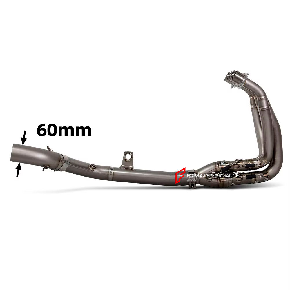 TITANIUM MOTORCYCLE EXHAUST SYSTEM for KAWASAKI ZX-4R ZX-4RR

Set include:

Header
4-1 Merge Collector
Mid Pipe

Aprox Weight: 5 kg (11 lbs)

Material: Titanium (can be made in Stainless Steel)

NOTE:&nbsp;Professional installation is required.

FEATURES:

Engineered Digital prototyping using 3D CAD design software, each car model chassis has been 3D laser scanned in the factor
Factory run all test cars on Italian 1200HP Dyno machine, to make the best performance design of exhaust
CNC bending machine accura