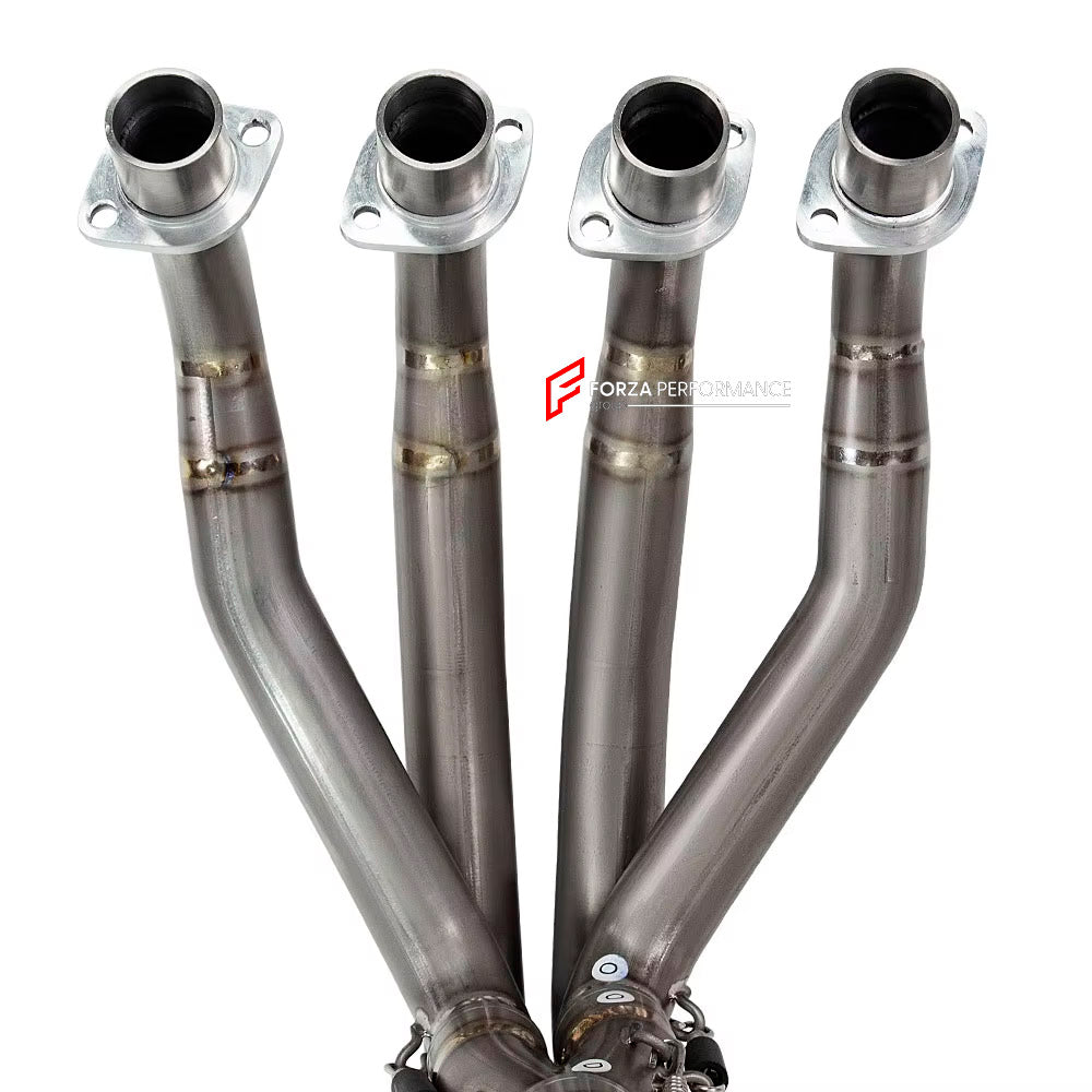 TITANIUM MOTORCYCLE EXHAUST SYSTEM for KAWASAKI ZX-4R ZX-4RR

Set include:

Header
4-1 Merge Collector
Mid Pipe

Aprox Weight: 5 kg (11 lbs)

Material: Titanium (can be made in Stainless Steel)

NOTE:&nbsp;Professional installation is required.

FEATURES:

Engineered Digital prototyping using 3D CAD design software, each car model chassis has been 3D laser scanned in the factor
Factory run all test cars on Italian 1200HP Dyno machine, to make the best performance design of exhaust
CNC bending machine accura