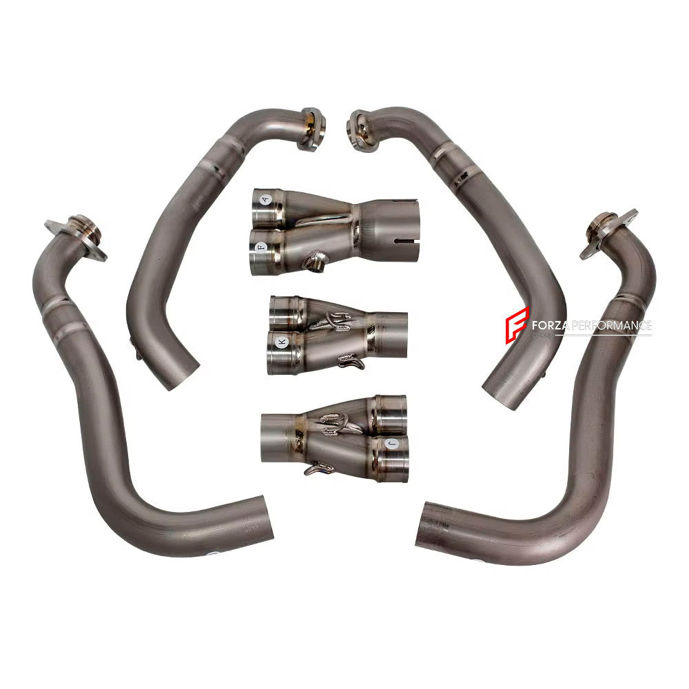 TITANIUM MOTORCYCLE EXHAUST SYSTEM for KAWASAKI ZX-6R 2021+

Set include:

Header
4-1 Merge Collector
Mid Pipe

Material: Titanium (can be made in Stainless Steel)

NOTE: Professional installation is required.

FEATURES:

Engineered Digital prototyping using 3D CAD design software, each car model chassis has been 3D laser scanned in the factor
Factory run all test cars on Italian 1200HP Dyno machine, to make the best performance design of exhaust
CNC bending machine accurately bends the tube according to th