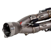 TITANIUM MOTORCYCLE EXHAUST SYSTEM for KAWASAKI ZX-6R 2021+

Set include:

Header
4-1 Merge Collector
Mid Pipe

Material: Titanium (can be made in Stainless Steel)

NOTE: Professional installation is required.

FEATURES:

Engineered Digital prototyping using 3D CAD design software, each car model chassis has been 3D laser scanned in the factor
Factory run all test cars on Italian 1200HP Dyno machine, to make the best performance design of exhaust
CNC bending machine accurately bends the tube according to th