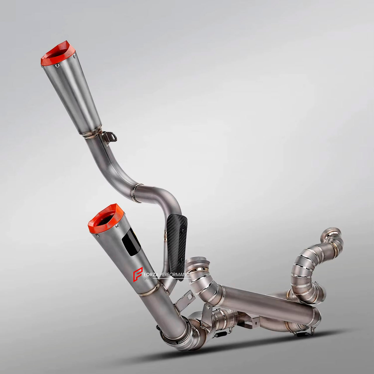 TITANIUM MOTORCYCLE EXHAUST SYSTEM for KTM DUKE SUPER DUKE 1290 1390 R RR EVO 2020 - 2024

Set include:

Header
2-1 Merge Collector

Resonator
Mid pipe

Link Pipe
Exhaust Slip Ons
Heat Shield

Material: Titanium (can be made in Stainless Steel)

NOTE:&nbsp;Professional installation is required.

FEATURES:

Engineered Digital prototyping using 3D CAD design software, each car model chassis has been 3D laser scanned in the factor
Factory run all test cars on Italian 1200HP Dyno machine, to make the best perfo