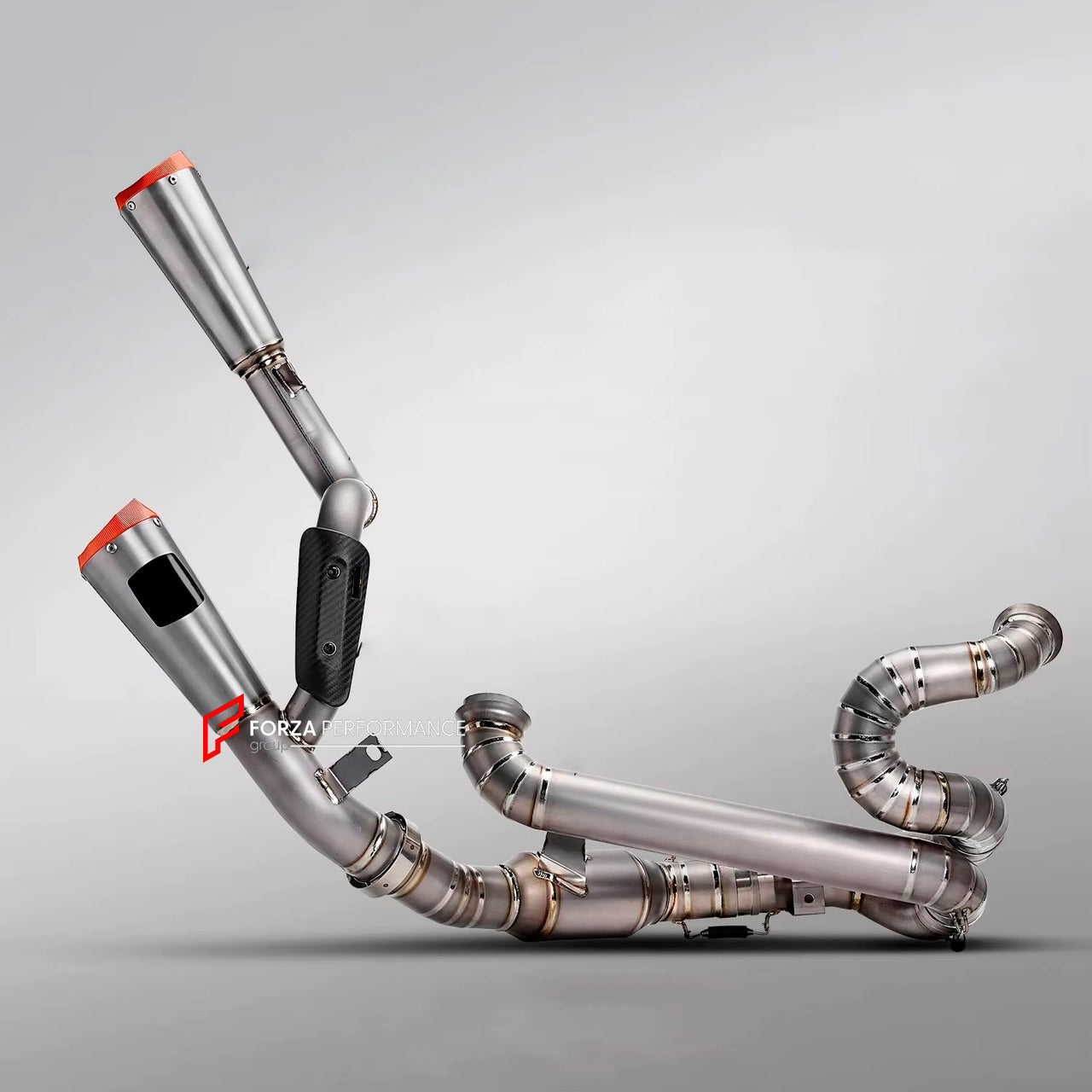 TITANIUM MOTORCYCLE EXHAUST SYSTEM for KTM DUKE SUPER DUKE 1290 1390 R RR EVO 2020 - 2024

Set include:

Header
2-1 Merge Collector

Resonator
Mid pipe

Link Pipe
Exhaust Slip Ons
Heat Shield

Material: Titanium (can be made in Stainless Steel)

NOTE:&nbsp;Professional installation is required.

FEATURES:

Engineered Digital prototyping using 3D CAD design software, each car model chassis has been 3D laser scanned in the factor
Factory run all test cars on Italian 1200HP Dyno machine, to make the best perfo