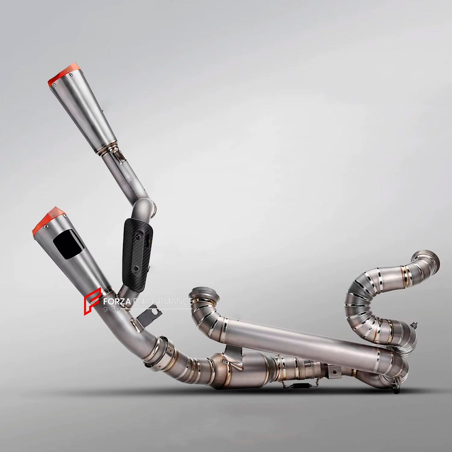 TITANIUM MOTORCYCLE EXHAUST SYSTEM for KTM DUKE SUPER DUKE 1290 1390 R RR EVO 2020 - 2024

Set include:

Header
2-1 Merge Collector

Resonator
Mid pipe

Link Pipe
Exhaust Slip Ons
Heat Shield

Material: Titanium (can be made in Stainless Steel)

NOTE:&nbsp;Professional installation is required.

FEATURES:

Engineered Digital prototyping using 3D CAD design software, each car model chassis has been 3D laser scanned in the factor
Factory run all test cars on Italian 1200HP Dyno machine, to make the best perfo