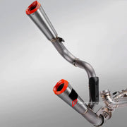 TITANIUM MOTORCYCLE EXHAUST SYSTEM for KTM DUKE SUPER DUKE 1290 1390 R RR EVO 2020 - 2024

Set include:

Header
2-1 Merge Collector

Resonator
Mid pipe

Link Pipe
Exhaust Slip Ons
Heat Shield

Material: Titanium (can be made in Stainless Steel)

NOTE:&nbsp;Professional installation is required.

FEATURES:

Engineered Digital prototyping using 3D CAD design software, each car model chassis has been 3D laser scanned in the factor
Factory run all test cars on Italian 1200HP Dyno machine, to make the best perfo