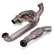 TITANIUM MOTORCYCLE EXHAUST SYSTEM for KTM DUKE SUPER DUKE 1290

Set include:

Header
2-1 Merge Collector

Resonator
Mid pipe


Material: Titanium (can be made in Stainless Steel)

NOTE: Professional installation is required.

FEATURES:

Engineered Digital prototyping using 3D CAD design software, each car model chassis has been 3D laser scanned in the factor
Factory run all test cars on Italian 1200HP Dyno machine, to make the best performance design of exhaust
CNC bending machine accurately bends the tube