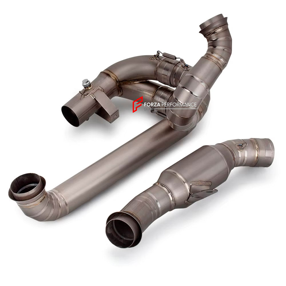 TITANIUM MOTORCYCLE EXHAUST SYSTEM for KTM DUKE SUPER DUKE 1290

Set include:

Header
2-1 Merge Collector

Resonator
Mid pipe


Material: Titanium (can be made in Stainless Steel)

NOTE: Professional installation is required.

FEATURES:

Engineered Digital prototyping using 3D CAD design software, each car model chassis has been 3D laser scanned in the factor
Factory run all test cars on Italian 1200HP Dyno machine, to make the best performance design of exhaust
CNC bending machine accurately bends the tube