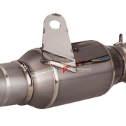 TITANIUM MOTORCYCLE EXHAUST SYSTEM for KTM DUKE SUPER DUKE 1290

Set include:

Header
2-1 Merge Collector

Resonator
Mid pipe


Material: Titanium (can be made in Stainless Steel)

NOTE: Professional installation is required.

FEATURES:

Engineered Digital prototyping using 3D CAD design software, each car model chassis has been 3D laser scanned in the factor
Factory run all test cars on Italian 1200HP Dyno machine, to make the best performance design of exhaust
CNC bending machine accurately bends the tube
