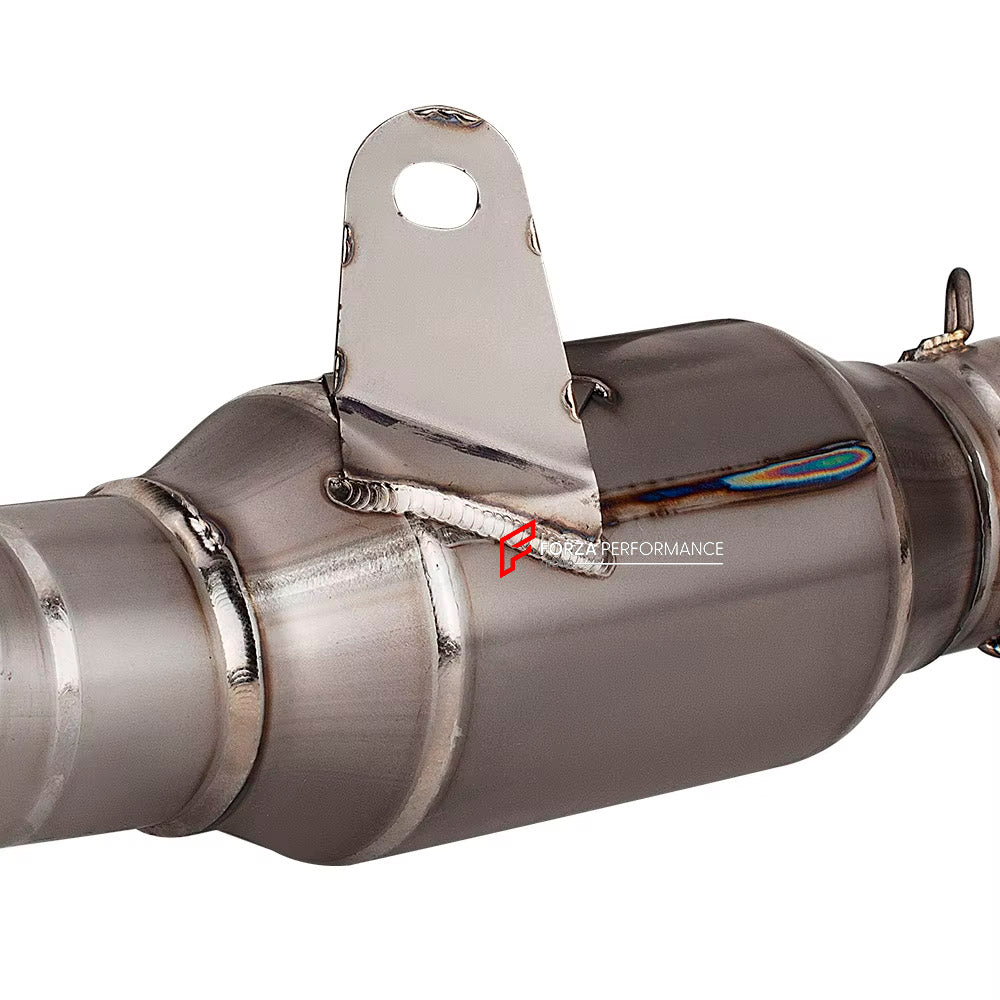 TITANIUM MOTORCYCLE EXHAUST SYSTEM for KTM DUKE SUPER DUKE 1290

Set include:

Header
2-1 Merge Collector

Resonator
Mid pipe


Material: Titanium (can be made in Stainless Steel)

NOTE: Professional installation is required.

FEATURES:

Engineered Digital prototyping using 3D CAD design software, each car model chassis has been 3D laser scanned in the factor
Factory run all test cars on Italian 1200HP Dyno machine, to make the best performance design of exhaust
CNC bending machine accurately bends the tube