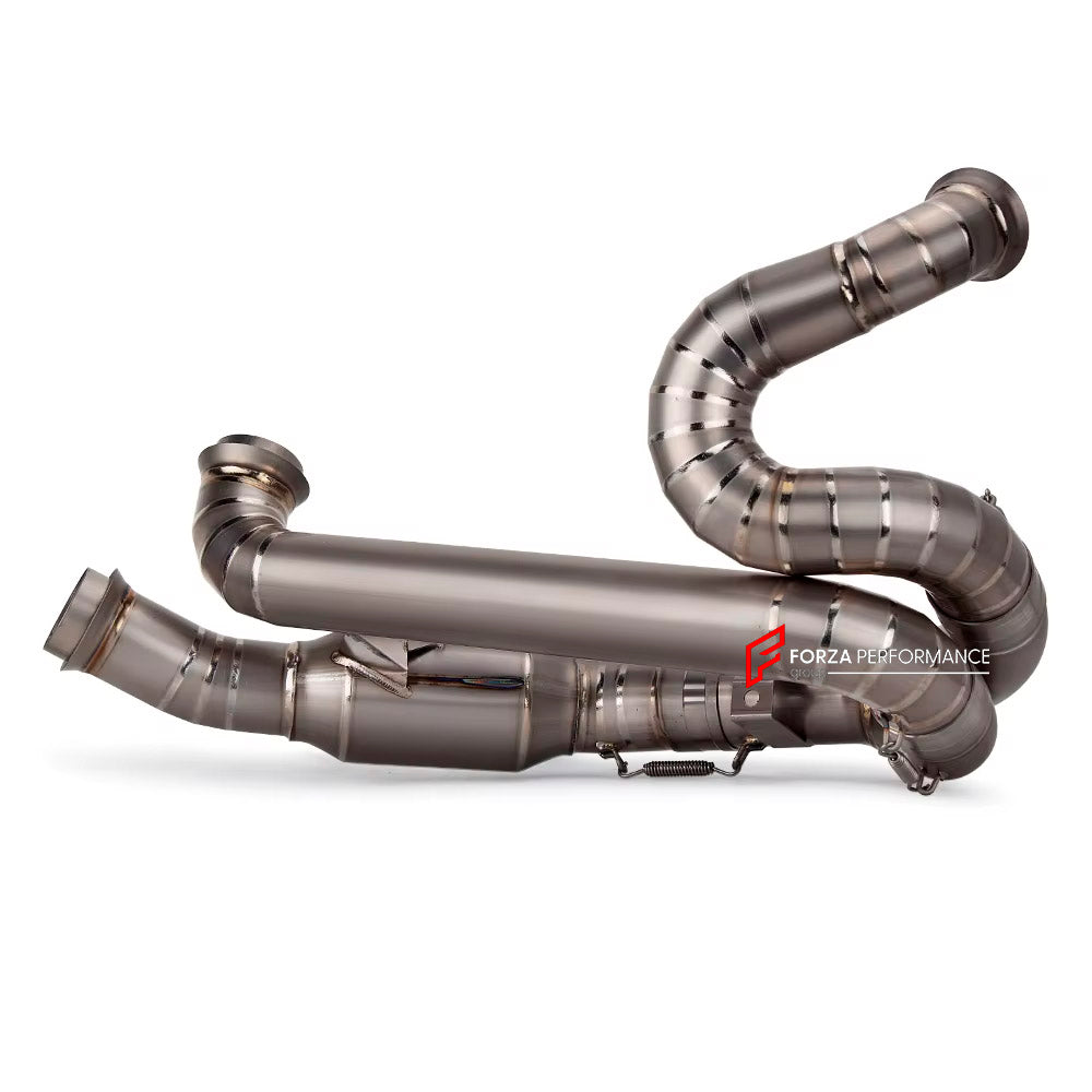 TITANIUM MOTORCYCLE EXHAUST SYSTEM for KTM DUKE SUPER DUKE 1290

Set include:

Header
2-1 Merge Collector

Resonator
Mid pipe


Material: Titanium (can be made in Stainless Steel)

NOTE: Professional installation is required.

FEATURES:

Engineered Digital prototyping using 3D CAD design software, each car model chassis has been 3D laser scanned in the factor
Factory run all test cars on Italian 1200HP Dyno machine, to make the best performance design of exhaust
CNC bending machine accurately bends the tube
