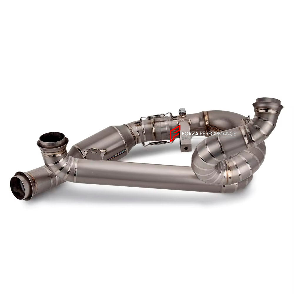 TITANIUM MOTORCYCLE EXHAUST SYSTEM for KTM DUKE SUPER DUKE 1290

Set include:

Header
2-1 Merge Collector

Resonator
Mid pipe


Material: Titanium (can be made in Stainless Steel)

NOTE: Professional installation is required.

FEATURES:

Engineered Digital prototyping using 3D CAD design software, each car model chassis has been 3D laser scanned in the factor
Factory run all test cars on Italian 1200HP Dyno machine, to make the best performance design of exhaust
CNC bending machine accurately bends the tube
