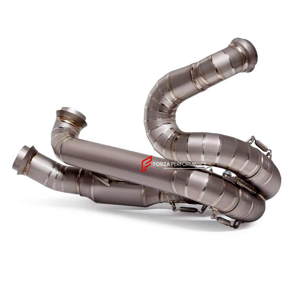 TITANIUM MOTORCYCLE EXHAUST SYSTEM for KTM DUKE SUPER DUKE 1290

Set include:

Header
2-1 Merge Collector

Resonator
Mid pipe


Material: Titanium (can be made in Stainless Steel)

NOTE: Professional installation is required.

FEATURES:

Engineered Digital prototyping using 3D CAD design software, each car model chassis has been 3D laser scanned in the factor
Factory run all test cars on Italian 1200HP Dyno machine, to make the best performance design of exhaust
CNC bending machine accurately bends the tube