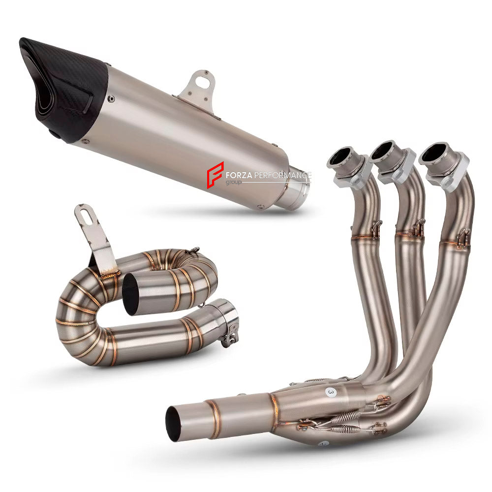 TITANIUM MOTORCYCLE EXHAUST SYSTEM for TRIUMPH STREET TRIPLE 765 R RS

Set include:

Header
3-1 Merge Collector
Mid pipe
Slip - On

Material: Titanium (can be made in Stainless Steel)

NOTE: Professional installation is required.

FEATURES:

Engineered Digital prototyping using 3D CAD design software, each car model chassis has been 3D laser scanned in the factor
Factory run all test cars on Italian 1200HP Dyno machine, to make the best performance design of exhaust
CNC bending machine accurately bends the 