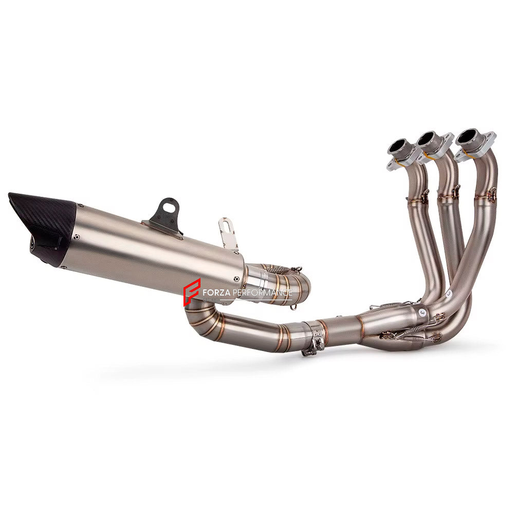 TITANIUM MOTORCYCLE EXHAUST SYSTEM for TRIUMPH STREET TRIPLE 765 R RS

Set include:

Header
3-1 Merge Collector
Mid pipe
Slip - On

Material: Titanium (can be made in Stainless Steel)

NOTE: Professional installation is required.

FEATURES:

Engineered Digital prototyping using 3D CAD design software, each car model chassis has been 3D laser scanned in the factor
Factory run all test cars on Italian 1200HP Dyno machine, to make the best performance design of exhaust
CNC bending machine accurately bends the 