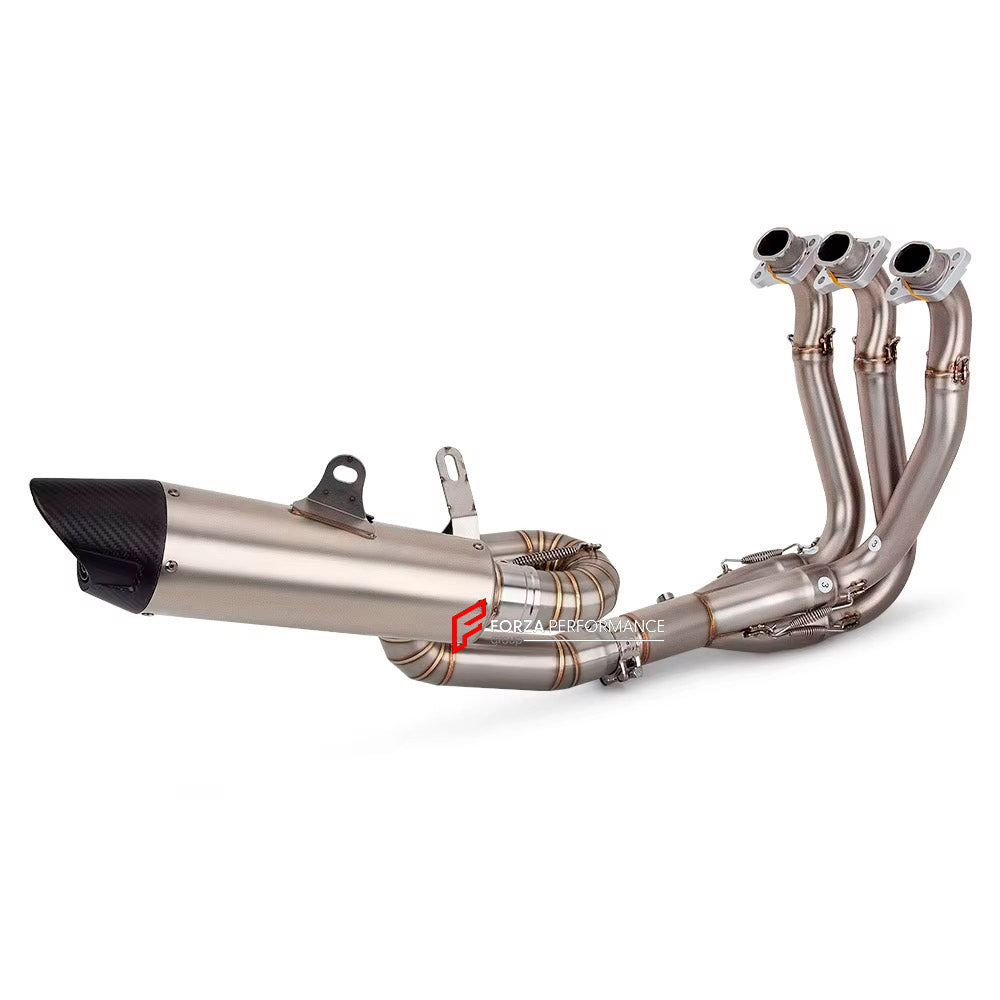 TITANIUM MOTORCYCLE EXHAUST SYSTEM for TRIUMPH STREET TRIPLE 765 R RS

Set include:

Header
3-1 Merge Collector
Mid pipe
Slip - On

Material: Titanium (can be made in Stainless Steel)

NOTE: Professional installation is required.

FEATURES:

Engineered Digital prototyping using 3D CAD design software, each car model chassis has been 3D laser scanned in the factor
Factory run all test cars on Italian 1200HP Dyno machine, to make the best performance design of exhaust
CNC bending machine accurately bends the 