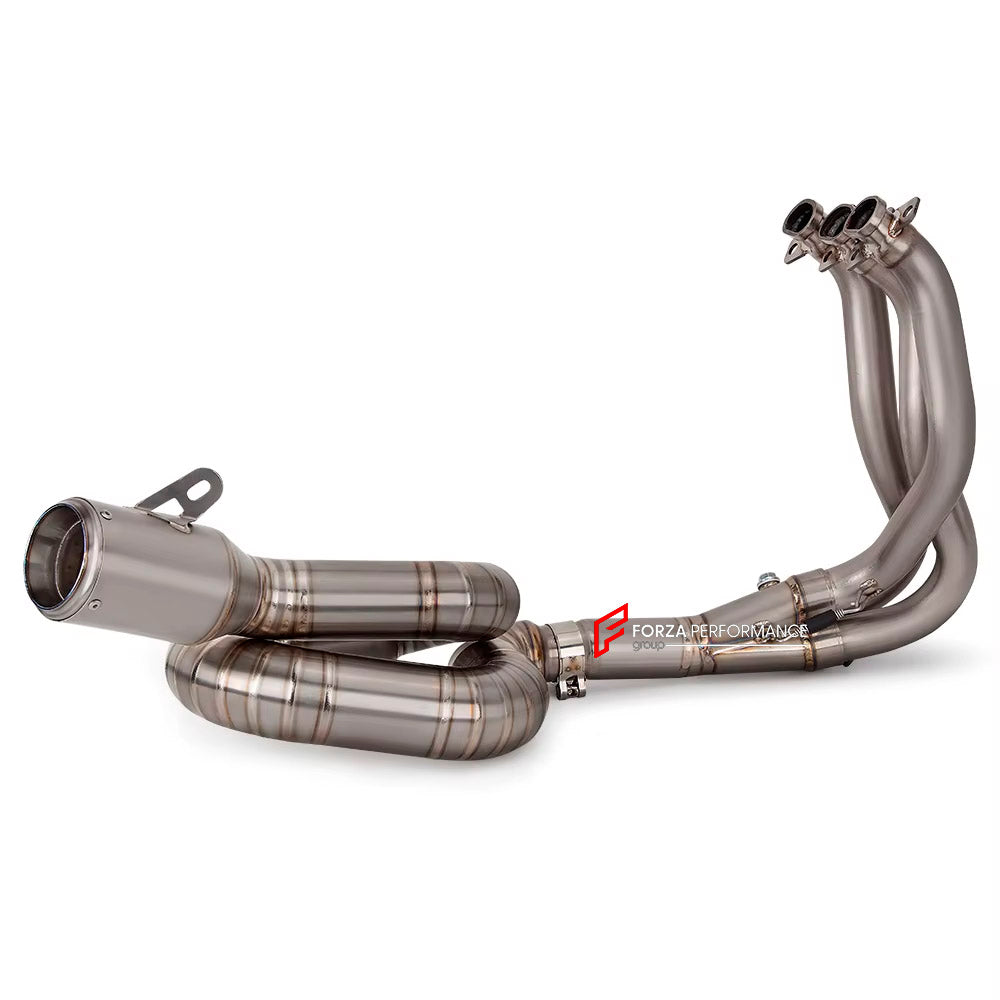 TITANIUM MOTORCYCLE EXHAUST SYSTEM for TRIUMPH STREET TRIPLE 765 R RS

Set include:

Header
3-1 Merge Collector
Mid pipe
Slip - On

Material: Titanium (can be made in Stainless Steel)

NOTE: Professional installation is required.

FEATURES:

Engineered Digital prototyping using 3D CAD design software, each car model chassis has been 3D laser scanned in the factor
Factory run all test cars on Italian 1200HP Dyno machine, to make the best performance design of exhaust
CNC bending machine accurately bends the 