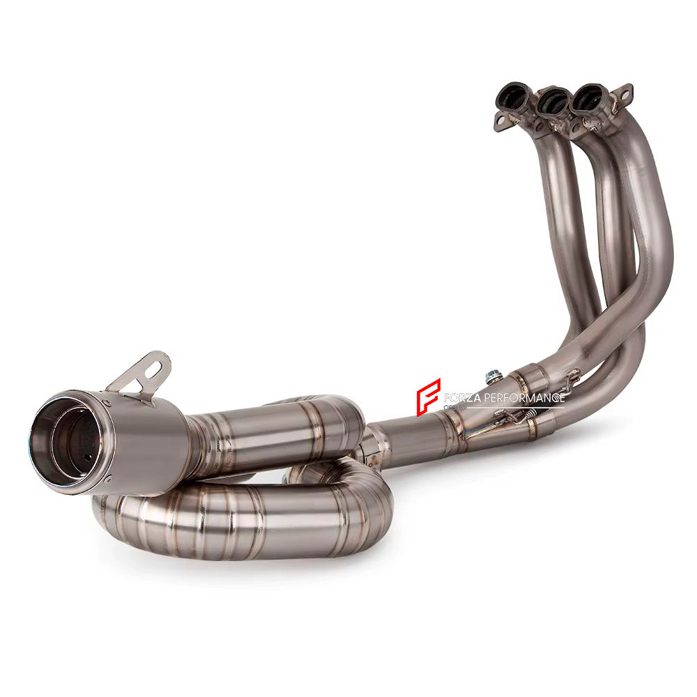 TITANIUM MOTORCYCLE EXHAUST SYSTEM for TRIUMPH STREET TRIPLE 765 R RS

Set include:

Header
3-1 Merge Collector
Mid pipe
Slip - On

Material: Titanium (can be made in Stainless Steel)

NOTE: Professional installation is required.

FEATURES:

Engineered Digital prototyping using 3D CAD design software, each car model chassis has been 3D laser scanned in the factor
Factory run all test cars on Italian 1200HP Dyno machine, to make the best performance design of exhaust
CNC bending machine accurately bends the 