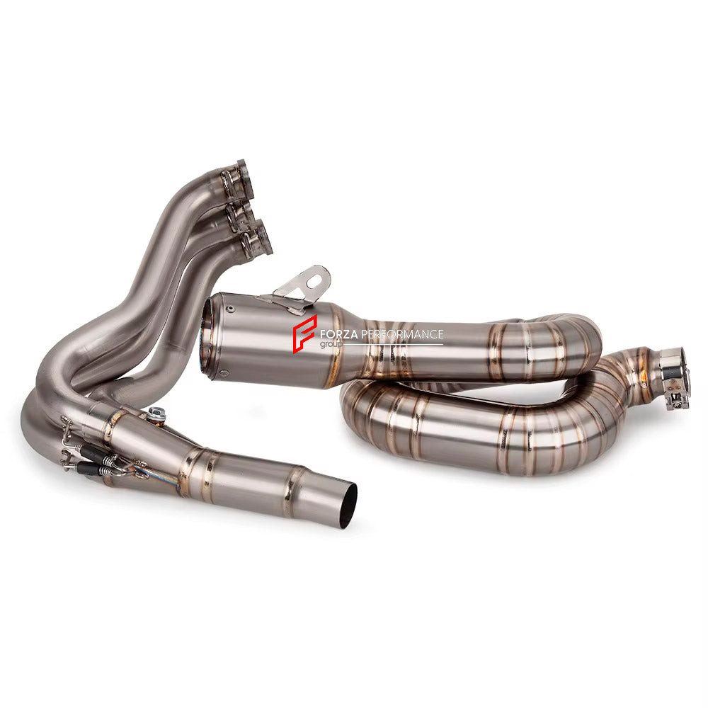 TITANIUM MOTORCYCLE EXHAUST SYSTEM for TRIUMPH STREET TRIPLE 765 R RS

Set include:

Header
3-1 Merge Collector
Mid pipe
Slip - On

Material: Titanium (can be made in Stainless Steel)

NOTE: Professional installation is required.

FEATURES:

Engineered Digital prototyping using 3D CAD design software, each car model chassis has been 3D laser scanned in the factor
Factory run all test cars on Italian 1200HP Dyno machine, to make the best performance design of exhaust
CNC bending machine accurately bends the 