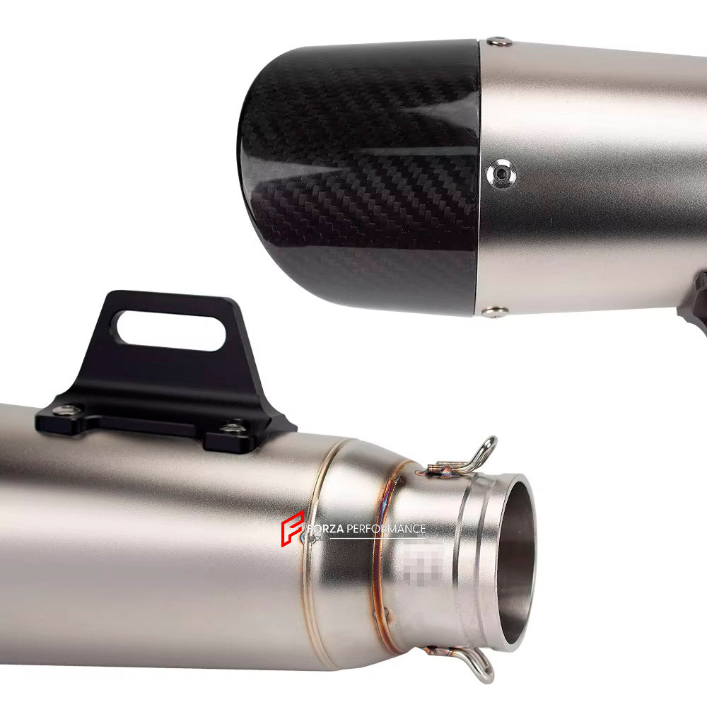 TITANIUM MOTORCYCLE EXHAUST SYSTEM for TRIUMPH TIGER SPORT 660 2022+

Set include:

Header
3-1 Merge Collector

Resonator
Mid pipe
Slip - On

Material: Titanium (can be made in Stainless Steel)

NOTE:&nbsp;Professional installation is required.

FEATURES:

Engineered Digital prototyping using 3D CAD design software, each car model chassis has been 3D laser scanned in the factor
Factory run all test cars on Italian 1200HP Dyno machine, to make the best performance design of exhaust
CNC bending machine accura