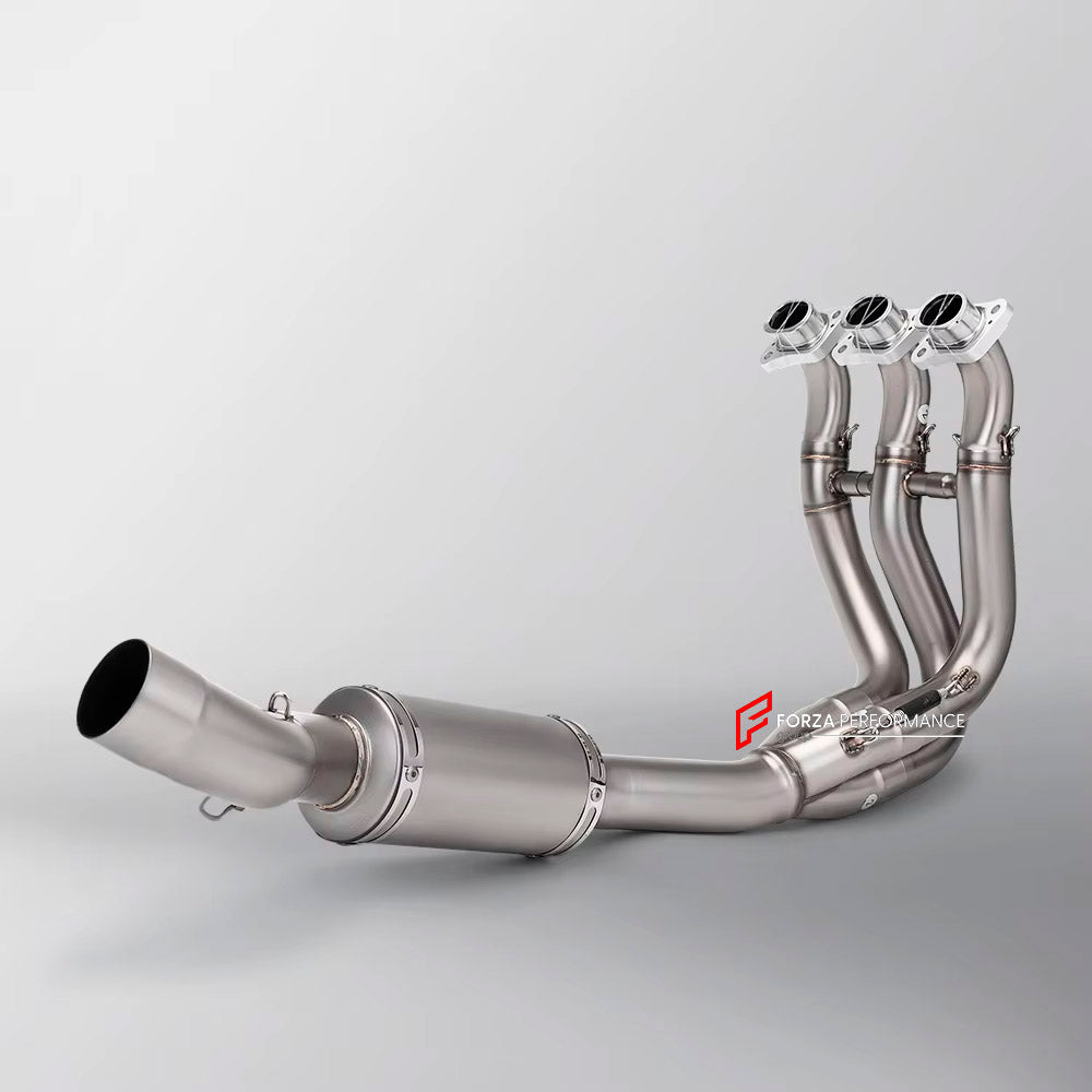 TITANIUM MOTORCYCLE EXHAUST SYSTEM for TRIUMPH TRIDENT 660 2020+

Set include:

Header
3-1 Merge Collector

Resonator
Mid pipe
Slip - On

Material: Titanium (can be made in Stainless Steel)

NOTE:&nbsp;Professional installation is required.

FEATURES:

Engineered Digital prototyping using 3D CAD design software, each car model chassis has been 3D laser scanned in the factor
Factory run all test cars on Italian 1200HP Dyno machine, to make the best performance design of exhaust
CNC bending machine accurately