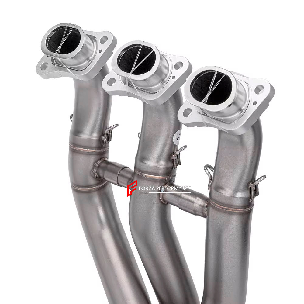 TITANIUM MOTORCYCLE EXHAUST SYSTEM for TRIUMPH TRIDENT 660 2020+

Set include:

Header
3-1 Merge Collector

Resonator
Mid pipe
Slip - On

Material: Titanium (can be made in Stainless Steel)

NOTE:&nbsp;Professional installation is required.

FEATURES:

Engineered Digital prototyping using 3D CAD design software, each car model chassis has been 3D laser scanned in the factor
Factory run all test cars on Italian 1200HP Dyno machine, to make the best performance design of exhaust
CNC bending machine accurately