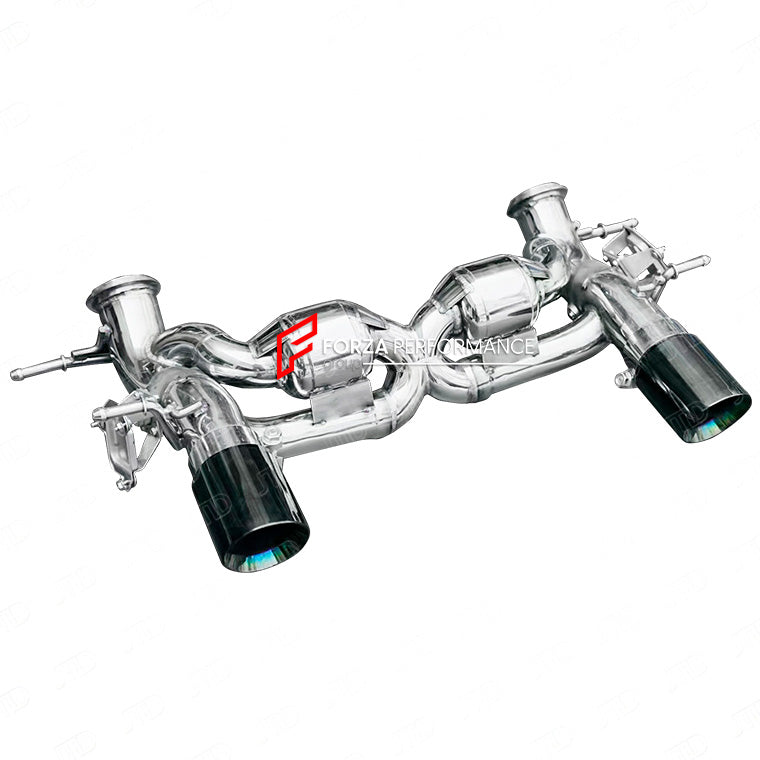 Forza Performance Aggressive sporty sound VALVED EXHAUST CATBACK MUFFLER for MASERATI MC20 2020+ 3.0T

Valved exhaust, meaning that has remote, controlled valves - allowing a switch between an aggressive loud sports sound and a sound that is closer to the OEM sound

Set includes:

X Pipe with Mufflers
Valved Bypass Pipes

Exhaust Tips

Material: Stainless Steel (Can be made in Titanium)

Optional: We can offer downpipe and catless downpipe&nbsp;

FEATURES:

Engineered Digital prototyping using 3D CAD design