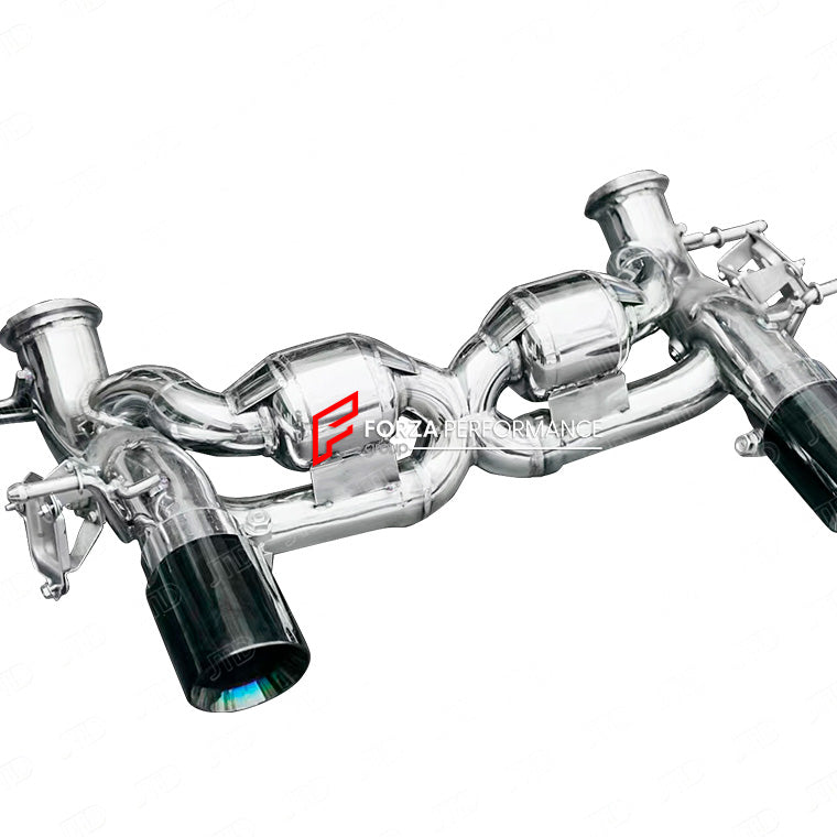 Forza Performance Aggressive sporty sound VALVED EXHAUST CATBACK MUFFLER for MASERATI MC20 2020+ 3.0T

Valved exhaust, meaning that has remote, controlled valves - allowing a switch between an aggressive loud sports sound and a sound that is closer to the OEM sound

Set includes:

X Pipe with Mufflers
Valved Bypass Pipes

Exhaust Tips

Material: Stainless Steel (Can be made in Titanium)

Optional: We can offer downpipe and catless downpipe&nbsp;

FEATURES:

Engineered Digital prototyping using 3D CAD design