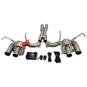 EXHAUST DOWNPIPE for FERRARI F12 BERLINETTA 6.3T 2012 - 2017 812 SUPERFAST 6.5T 2017 - 2023

Set includes:

Downpipes
Midpipe with X Pipe
Valved Bypass Mufflers
Electronic Valve Remote Control

Production time: 15 working days

Material: Titanium

Optional:&nbsp;We can offer downpipe and catless downpipe

NOTE: Professional installation is required.

FEATURES:

Engineered Digital prototyping using 3D CAD design software, each car model chassis has been 3D laser scanned in the factor
Factory run all test car
